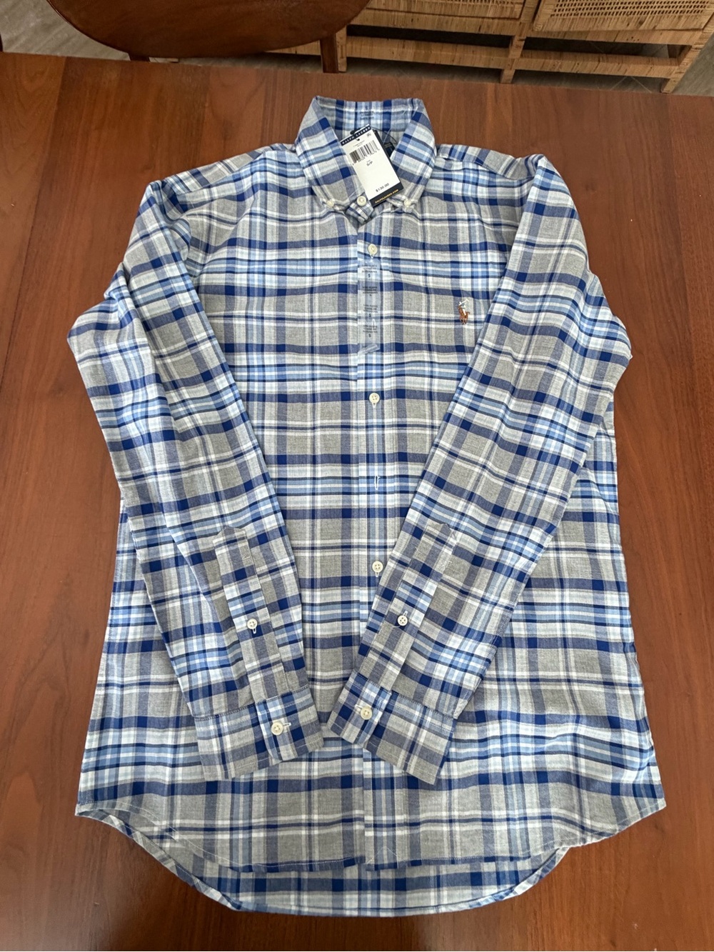 Ralph Lauren Blue & Gray Plaid Button-Down Shirt with Pony Logo